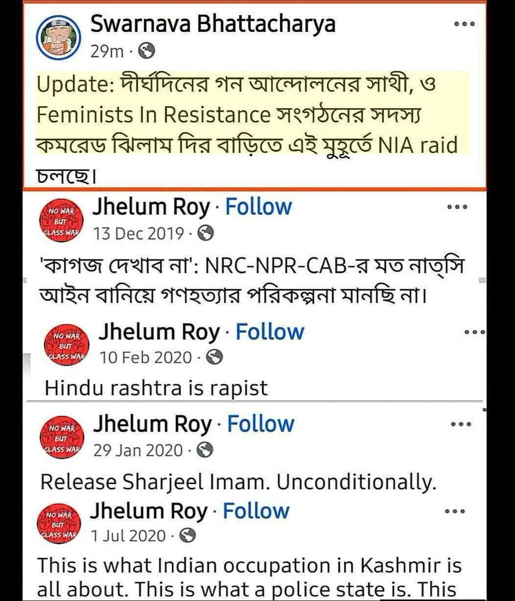 sarkar28922's tweet photo. The urban Naxals of Kolkata city are now under the NIA radar. This was absolutely necessary. A lot of nonsense has been going on. The “azadi azadi” of the Tukde Tukde gang needs to be stopped this time. https://t.co/dugamYPEia