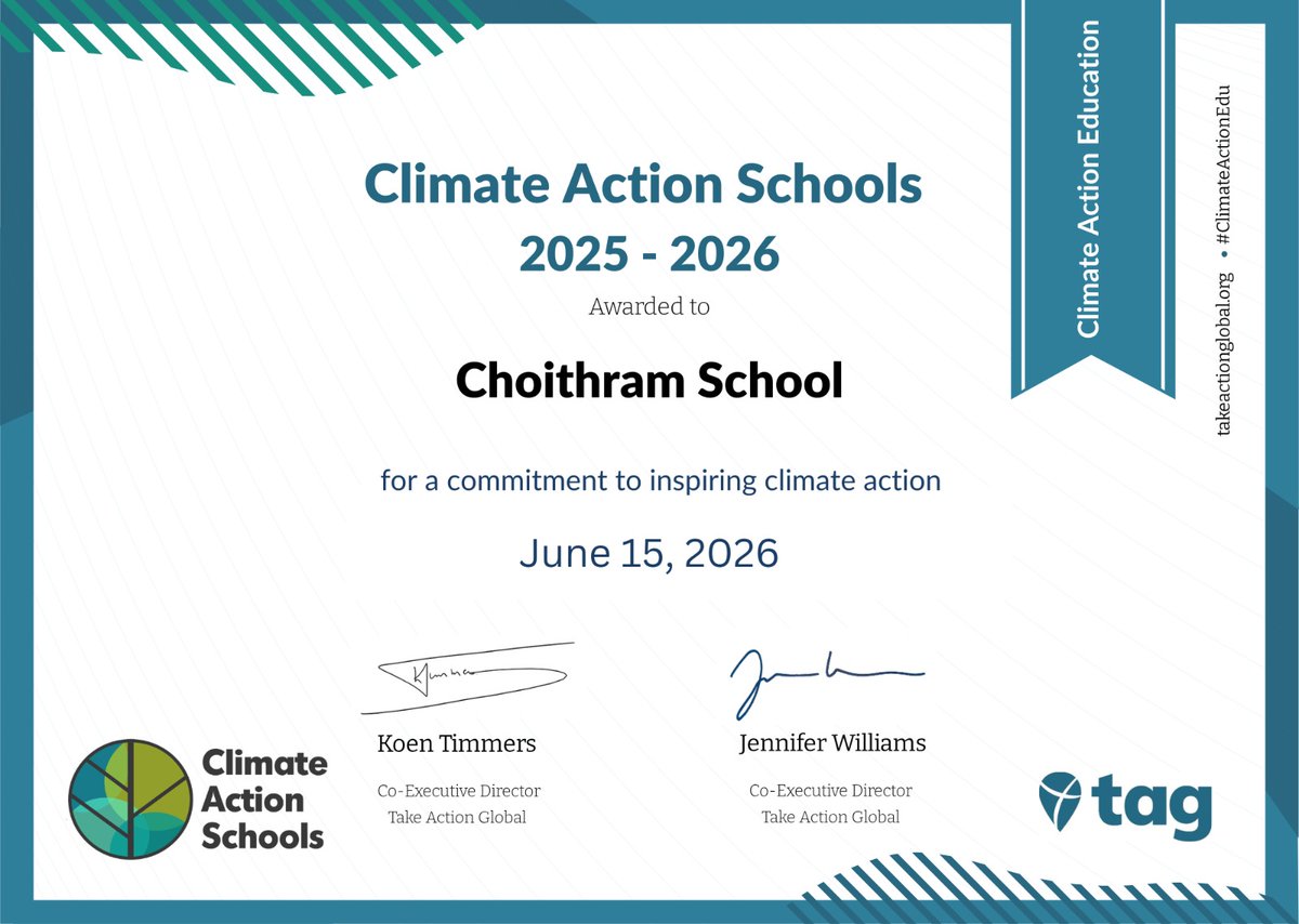 webchoithram's tweet photo. Proud Moment for Choithram School
We are pleased to share that Choithram School has been recognized for its participation in the Climate Action Schools program, committed to empowering young people to create a better future. https://t.co/RtTegx2FcT