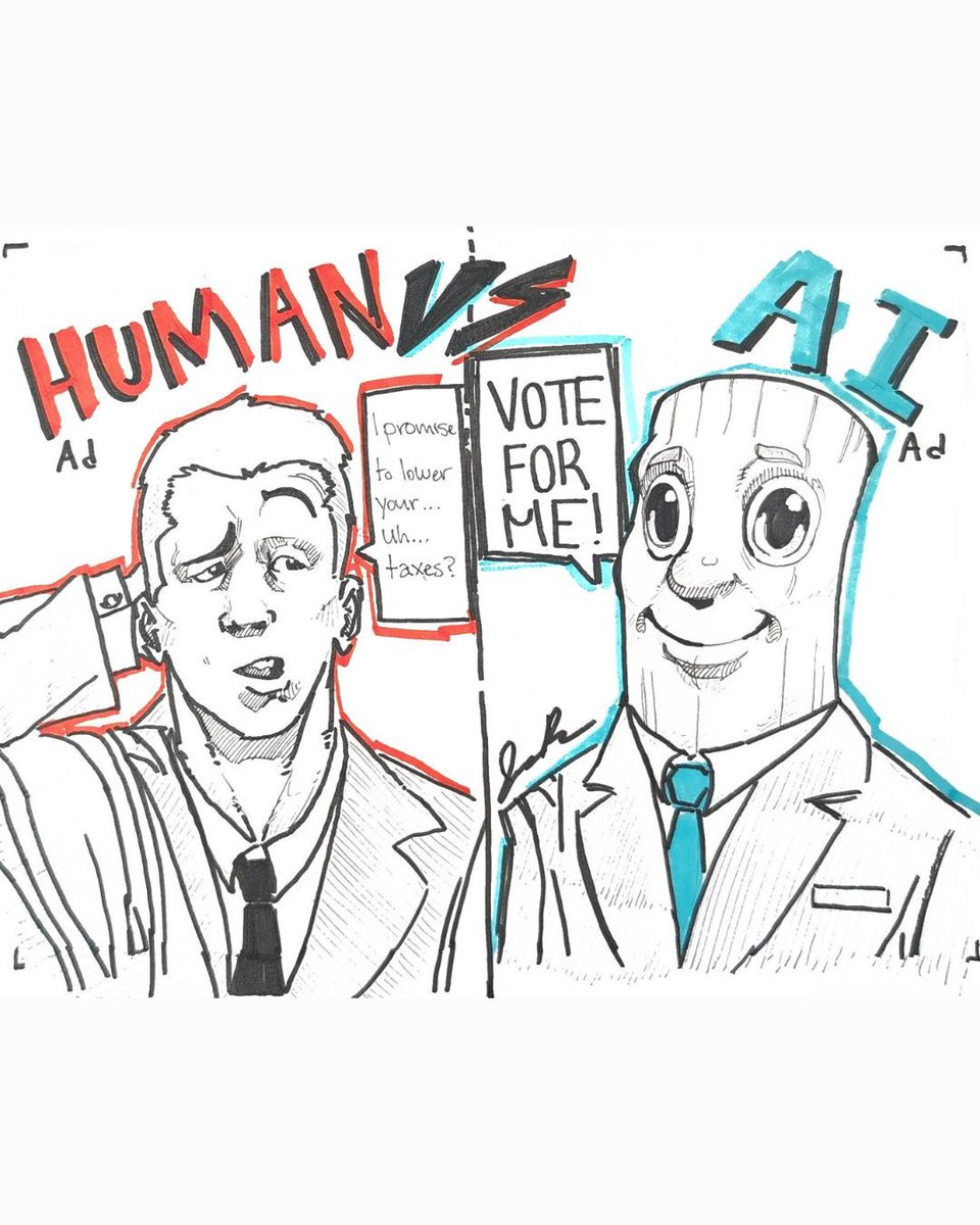 BBSHetuck's tweet photo. With the rampant use of AI nowadays, it was only inevitable that some delegates would utilize it in their campaigning, but how does it compare to human ads?

This political cartoon was hand-drawn by Hetuck correspondent Justin Rench

https://t.co/ZAx3vK9VPO https://t.co/vrlIiXfM7A