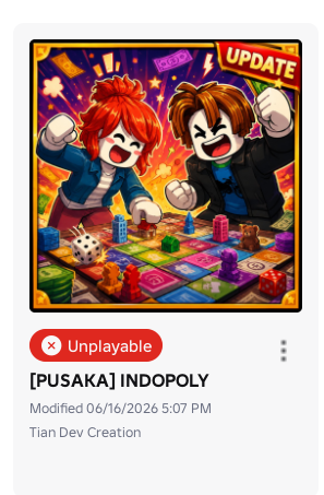 deyustian's tweet photo. Hey @Roblox @robloxdevrel, my game "[PUSAKA] INDOPOLY" (Place ID: 89231561917875) with 2k CCU was also a victim of this June 17th All Ages "Sexual Content" false ban wave. 

Ticket ID: 173181873. We need human intervention. #RobloxDev #Roblox https://t.co/NlcaFQoydP