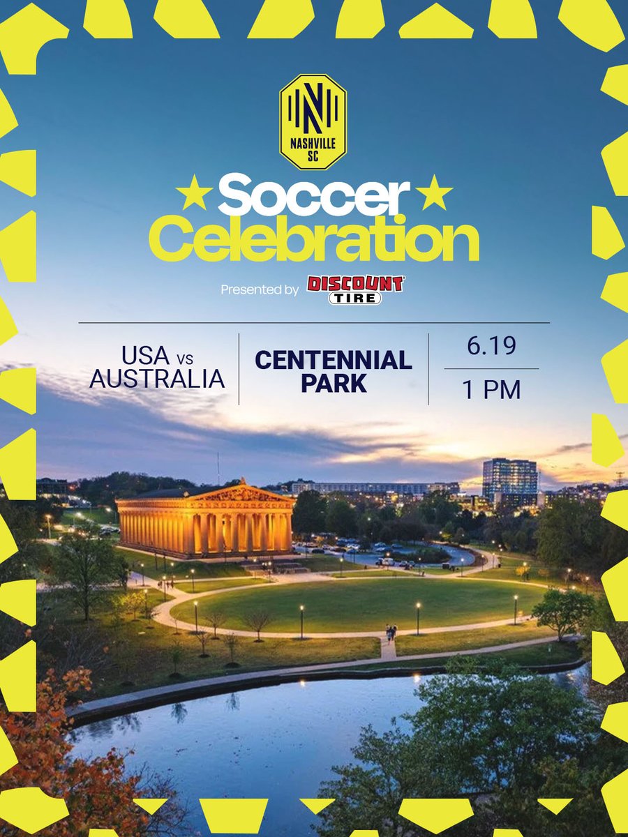 NashvilleSC's tweet photo. IT'S A @USMNT MATCHDAY 🇺🇸

See you at today's Soccer Celebration pres. by @DiscountTire 🫡

📍 Centennial Park (between the Great Lawn and West End Ave.)
⏰ Pre-match coverage, activities, and activations: 1 p.m.
⚽️ Kickoff: 2 p.m.
🪑 Blankets and chairs are recommended
📰 More details: https://t.co/EEGWAAamYd