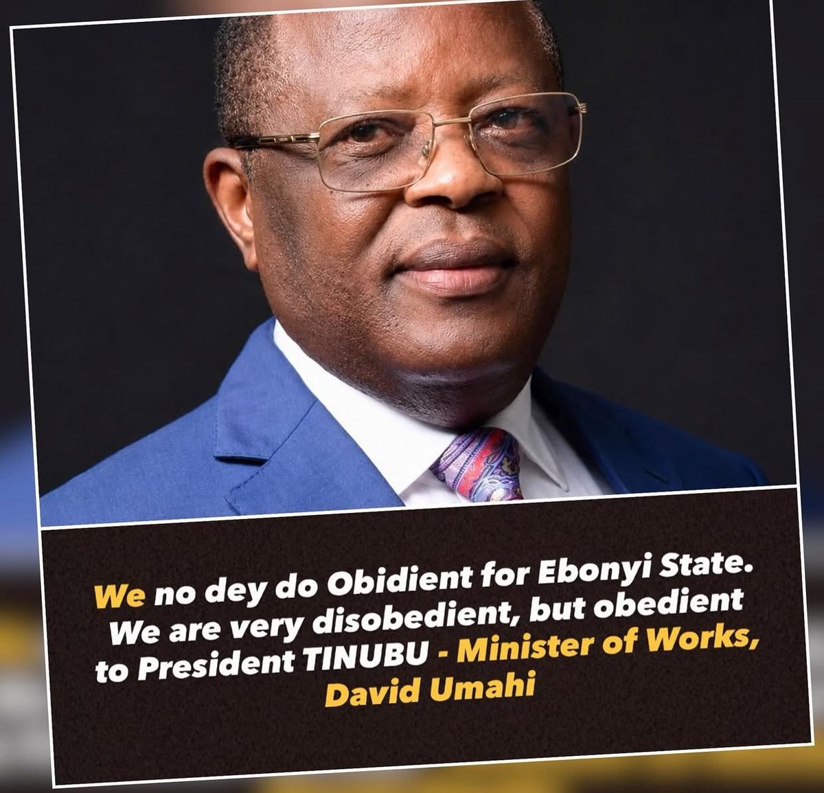 tungba1009fm's tweet photo. 🚨🚨 We no dey do obidient for #Ebonyi State We are very #disobedient, but obedient to president #Tinubu _ says by #Minister of work David Umahi https://t.co/9VdlpjCZ5t
