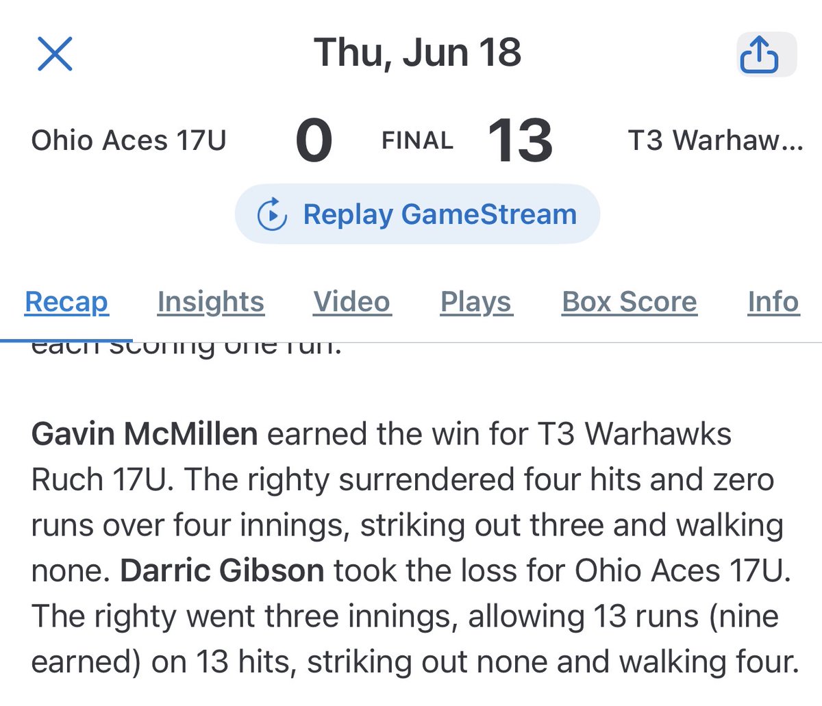 GavinGMcMillen's tweet photo. 🔥 CG SHUTOUT | 3 K | 0 BB I 0 ER: Led @T3WarhawksRuch 17U to a 13-0 run-rule victory over the Ohio Aces @ the Best of Ohio Showcase (Wittenburg University) https://t.co/DZOuD1Snnp