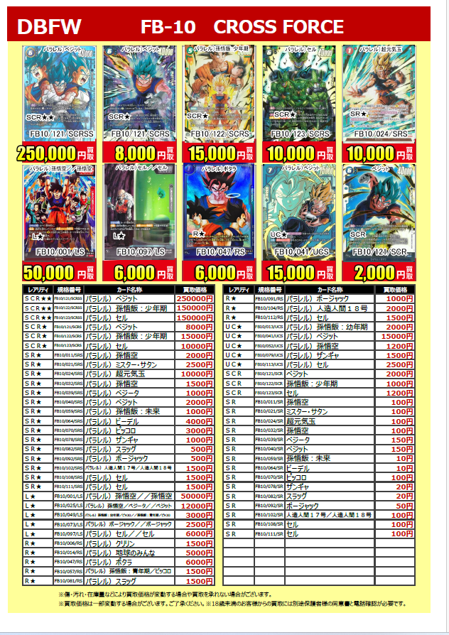 🙌新弾買取情報💯】 #ドラゴンボールフュージョンワールド#CROSSFORCE