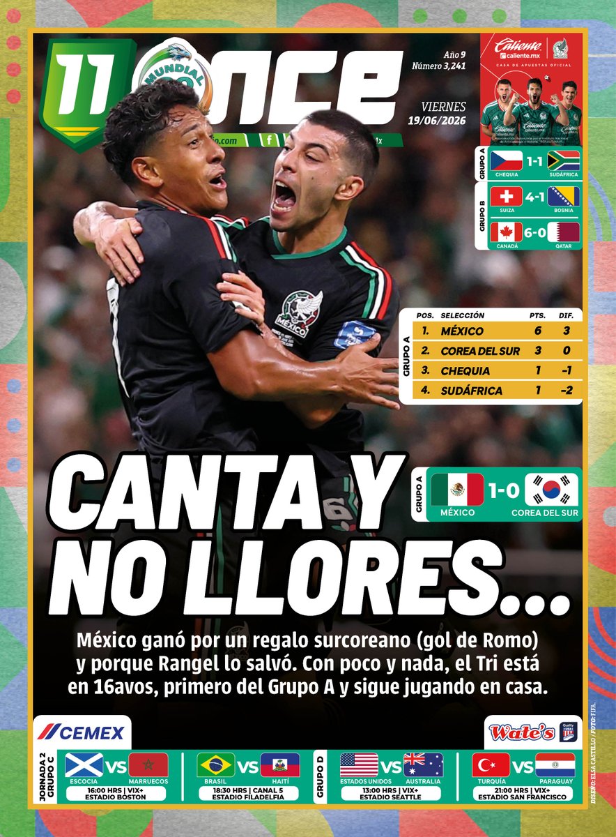 oncediariomx's tweet photo. #LaTapa | CANTA Y NO LLORES... ➡️ https://t.co/mHpbGDtyxo

#Mundial2026 • #SelecciónMexicana • #CoreaDelSur https://t.co/5XMSaKsRYj