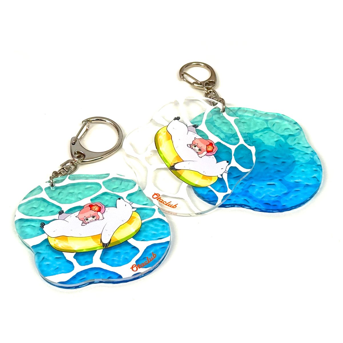 otaclub's tweet photo. 【新商品開発中】

現在、2層式アクリルキーホルダーを開発しています！

上層には2mm厚の透明アクリル、下層にはお好きな3mm厚のアクリル素材を組み合わせて製作可能です。

ウォーターエフェクトやミラーアクリルなどの特殊素材を活かした表現はもちろん、カラーアクリルを重ねることで、よりおしゃれで高級感のある仕上がりをお楽しみいただけます。

アイデア次第でさまざまなデザイン表現が可能な、新しいアクリルキーホルダーです。

現在開発を進めており、来月中の実装を予定しております。
ご利用いただけるようになるまで、今しばらくお待ちいただけますと幸いです。