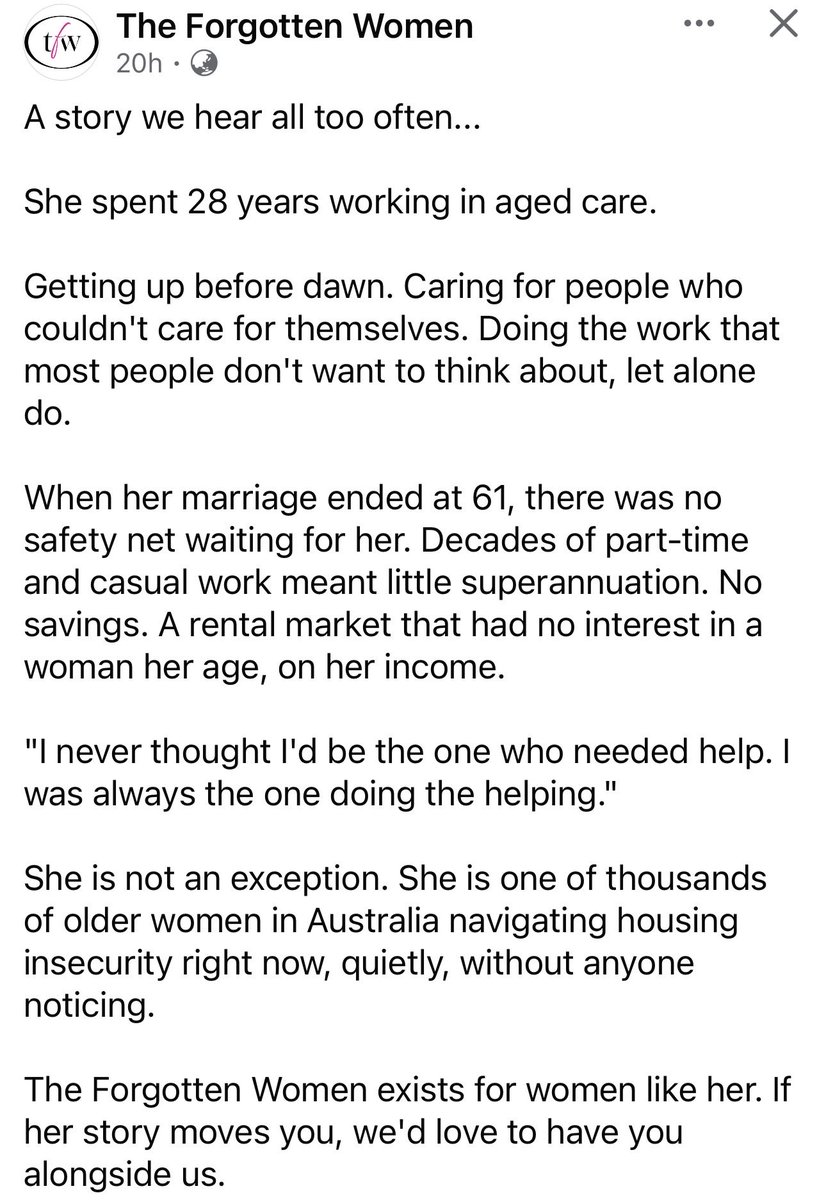 lily20087360's tweet photo. Older women are facing homelessness in record numbers. @AlboMP can find homes for his ISIS Brides and mass immigration… just not older Australians 

This makes me so disgusted. 

https://t.co/UonrY0EDlf https://t.co/05sSy9Rd6L