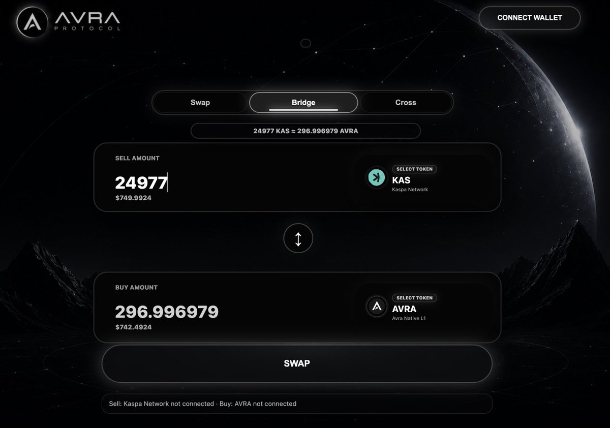 AvraProtocol's tweet photo. #kaspa $kas Bridge added to Avra Swap - Swap your kaspa for $AVRA 🚀🚀🚀 https://t.co/9jxtCvbRXW