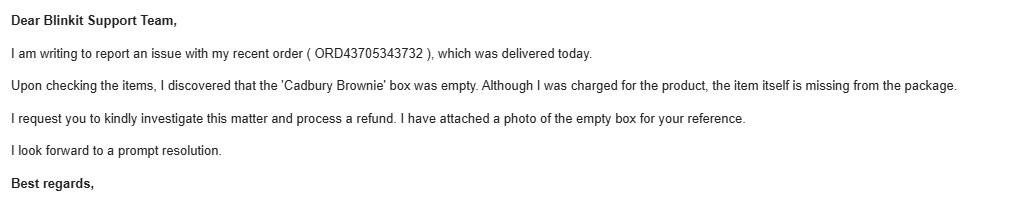 samventures93's tweet photo. @BlinkitCares Extremely disappointed! My order ORD43705343732 arrived, but the box was empty. Despite my complaint, your team is refusing to provide a resolution. This is unacceptable. Please resolve this immediately. #Blinkit #CustomerService https://t.co/Kkx1g9yvNZ