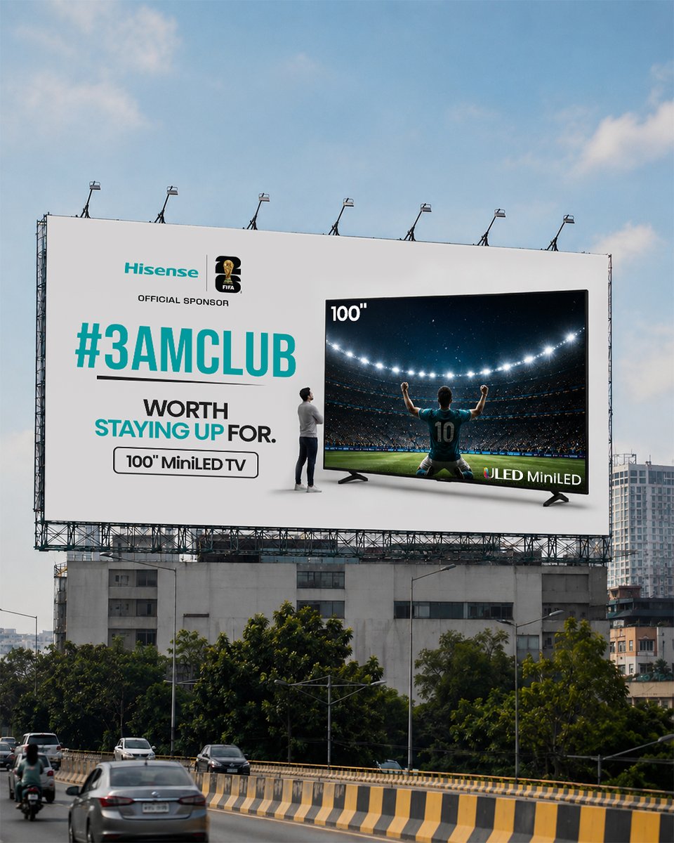 Hisense_IND's tweet photo. The city sleeps.
The #3AMClub doesn't. ๐โฝ
For the goals.
For the drama.
For the moments that make tomorrow's alarm worth ignoring.
#HisenseIndia #FIFAWorldCup26 #FIFA2026 #OwnTheMoment #3amClub #SleepCanWait https://t.co/2elkzGBAfl