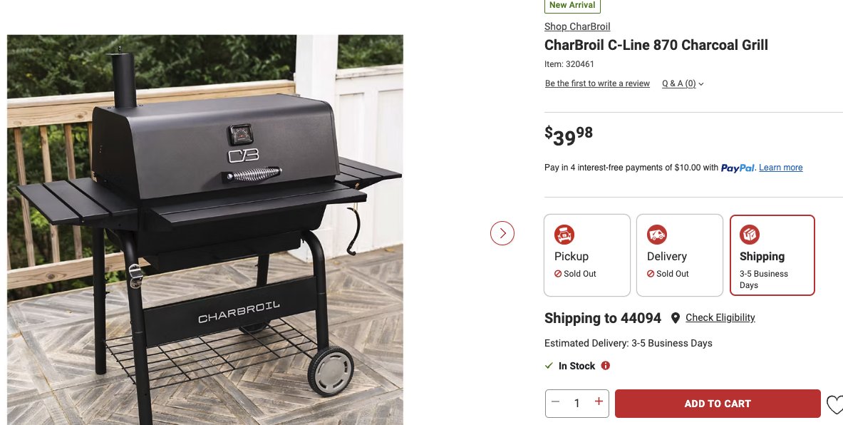 Pricerrors's tweet photo. PRICE ERROR ON CHARBROIL GRILL AT BJ'S

Full-size charcoal grill checking out at $39.98

Typically $200+ elsewhere

Check for local pickup stock to avoid delivery fees 

https://t.co/gAps9EER8Y #ad https://t.co/YaN6LGhn3N