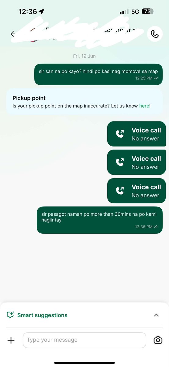 Meydiswe's tweet photo. ang lala ng grab 40mins after booking tyka mag cacancel ang driver. didn't even bother to answer the call! @grabph https://t.co/9Vw5Raj2ua