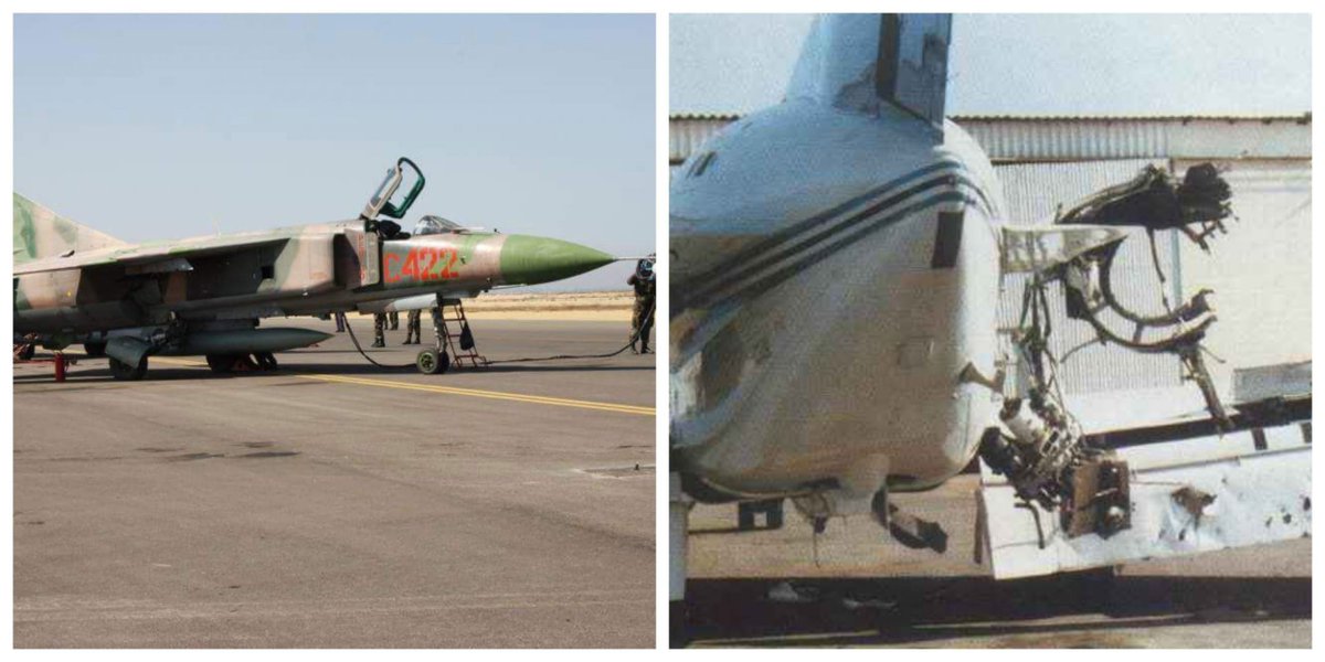 africaken1's tweet photo. on August 7, 1988. An Angolan Air Force MiG-23 fired two R-60 (AA-8 Aphid) missiles at the British Aerospace BAe-125 carrying Botswana President Quett Masire, crippling the aircraft before the pilot managed a successful emergency landing in a bush airstrip at Cuito Bie,angola https://t.co/IxzFRca9I6