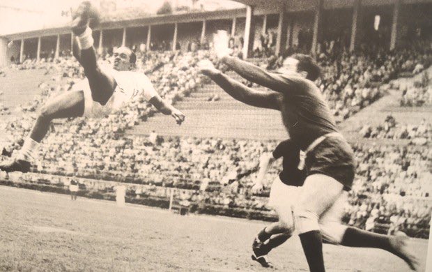 Theleaguemag's tweet photo. Here’s Leonidas in action for Brazil, with one of his trademark bicycle kicks https://t.co/VyYpSY8GMj