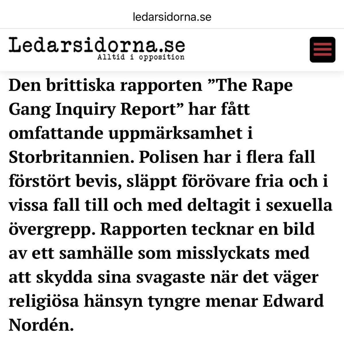 Edward_Norden_'s tweet photo. ”The Rape Gang Inquiry Report beskriver en mörkläggning av minst 250 000 flickor, främst vita arbetarklassflickor, som utsatts för upprepade våldtäkter, gruppvåldtäkter, människohandel, tortyr och droger av främst pakistanska män. Det är groteskt.”

https://t.co/NI1uqpSMT8 https://t.co/smKLphTsAH