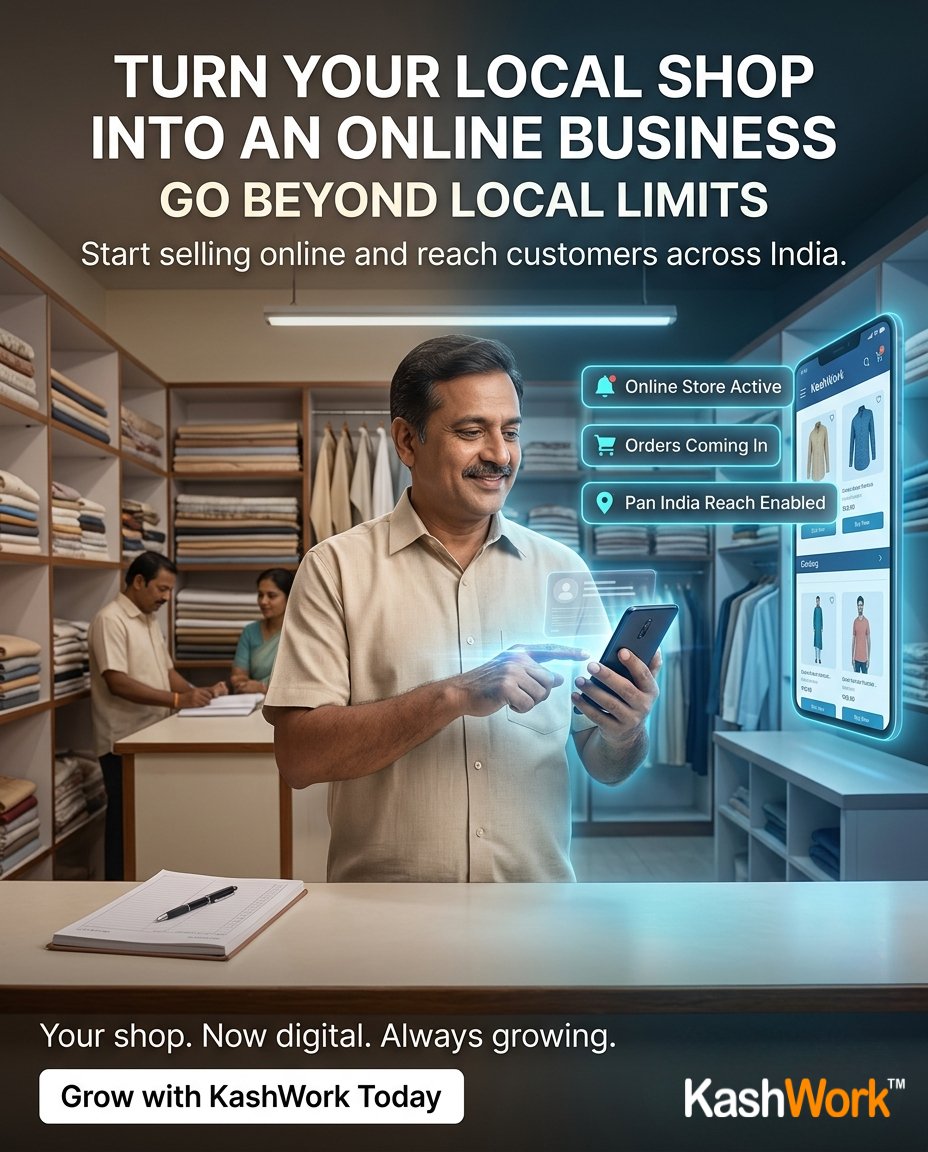 KashWork's tweet photo. Your shop has one address.⁣
⁣
Your customers don't. 🌍⁣
⁣
Take your business online and start reaching buyers across India. 📦⁣
⁣
#KashWork #SellOnline #BusinessGrowth #Ecommerce https://t.co/iWqnlV8IMl