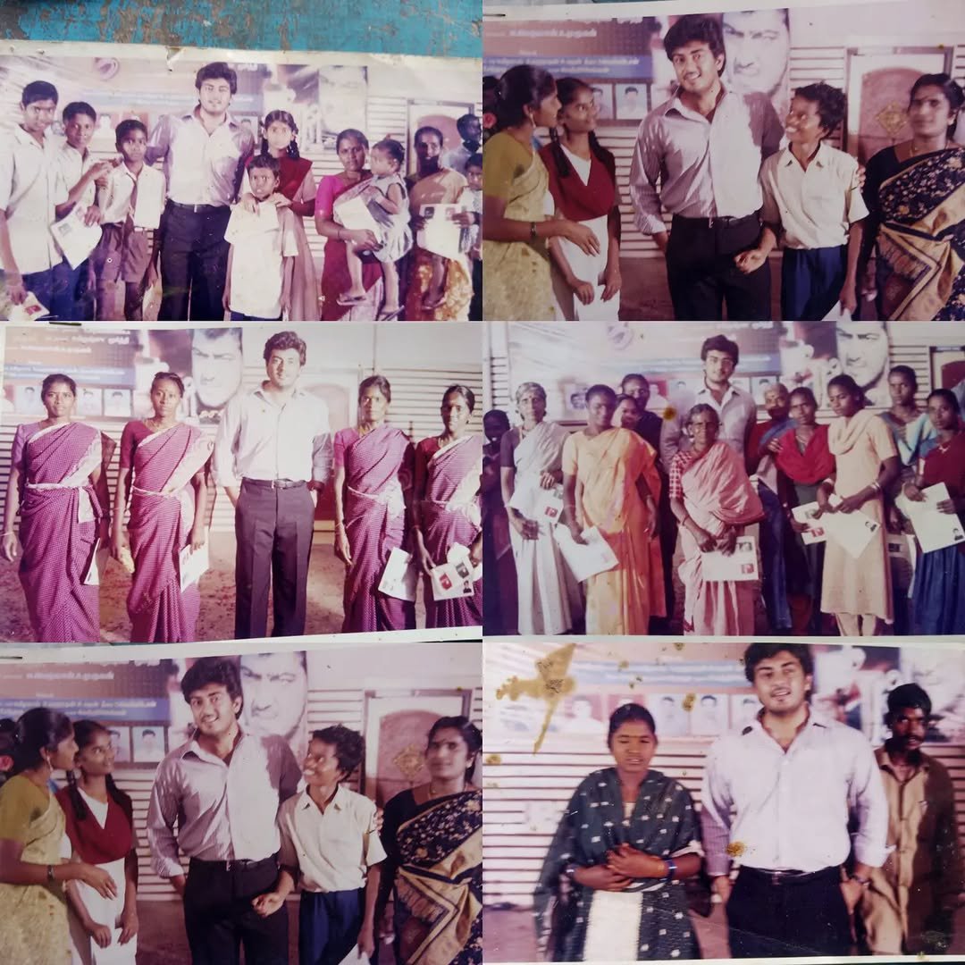 Tharun_billa_'s tweet photo. In 2004, in Tiruvannamalai, @Akracingoffl stood for over 15 hours, taking photographs with more than 10,000 people, including students, teachers, their families, and fans. He also distributed prizes and encouraged them to study well, care for their families, and plant trees. https://t.co/zczn1vMKvx