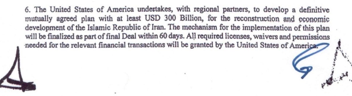 Sahar_azad's tweet photo. @WhiteHouse It’s Trump’s initial beside the $300 billion payment to Iran which says US is responsible to make sure it happens 
Trump is the fake news and a liar https://t.co/bXQ7ZqOeVW