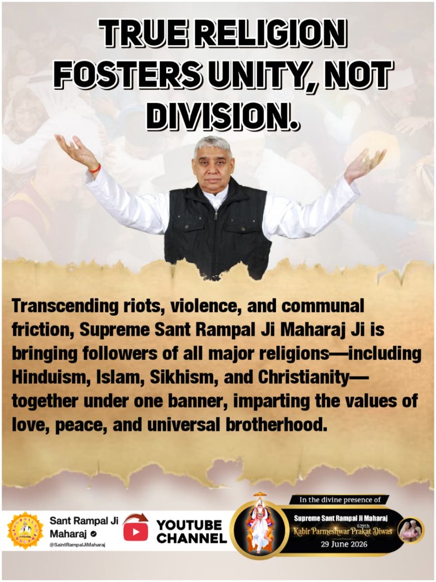 Harishdass11's tweet photo. #जगतके_उद्धारक_संतरामपालजी
HUMANITY OVER CASTE.
DIVIDING HUMAN BEINGS USING CASTE LINES IS A SIN.
This is the profound message Sant Rampal Ji Maharaj Ji Has delivered to millions.
Visit Sa News YouTube
@aajtak @ocjain4 @ArunKosli @UN https://t.co/Dhilvfe91S