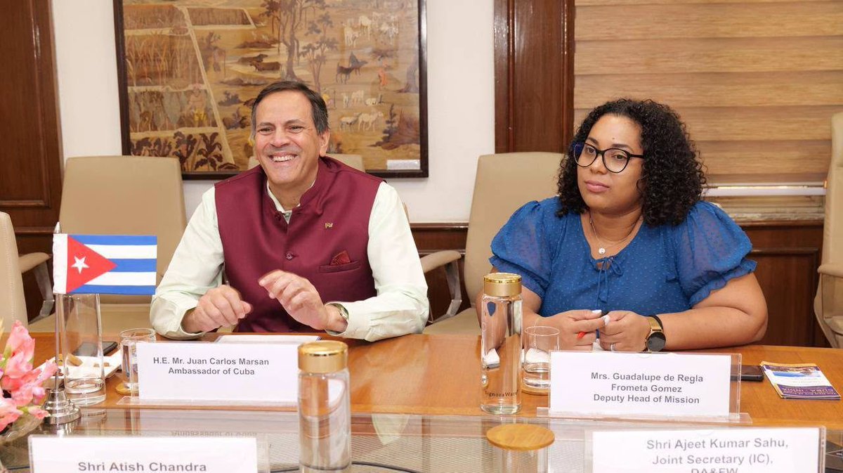 IARI_Assam's tweet photo. Cuban Ambassador H.E. Juan Carlos Marsan met Shri Atish Chandra, Secretary, DA&amp;FW, to strengthen India–Cuba agricultural cooperation and explore future collaboration. The Ambassador also praised India's BRICS agricultural achievements and expressed interest in Indian initiatives. https://t.co/CboZcOGMxL