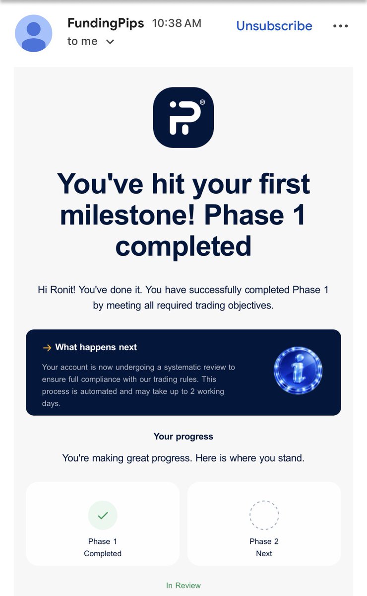 tradewitronit's tweet photo. 1st phase completed✅
#FundingPips #PropFirm #ForexTrading #FundedTrader #TradingJourney 
@avikkfp
@Khldfx @fundingpips https://t.co/zhnA3CeXTa
