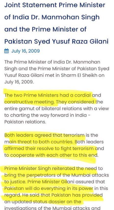 rishibagree's tweet photo. What is the Sharm El-Sheikh blunder ???   

In 2009, PM MMS accepted on record that the Indian intelligence is active in Balochistan. Also said Pakistan was a victim of terrorism.

Jeopardised the country’s fight against terror barely 7 months after the horrific 26/11 attack. https://t.co/jUj75sywr4