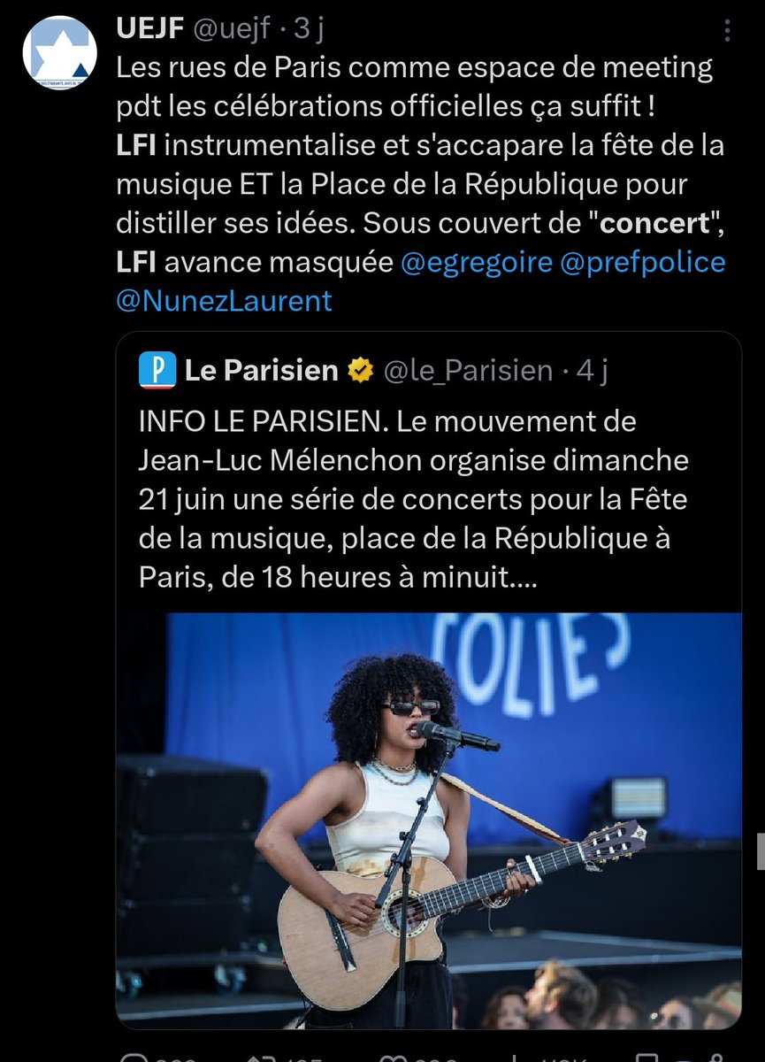 AssounSimon's tweet photo. Vous avez pété un plomb avec vos accusations d'antisémitisme. 

Les premières communications dénonçant le concert et interpellant la préfecture de police émanaient bien du CRIF (et de l'uejf) et du maire de Paris centre. C'est factuel et ça été repris comme ça dans la presse. https://t.co/NDGzrXJRWJ