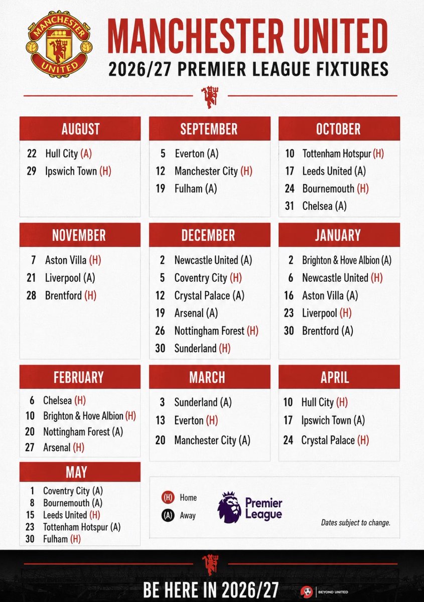 BeyondUTD1's tweet photo. 🚨 OFFICIAL: 26/27 schedule release 📆 https://t.co/zOqFGtEAbv