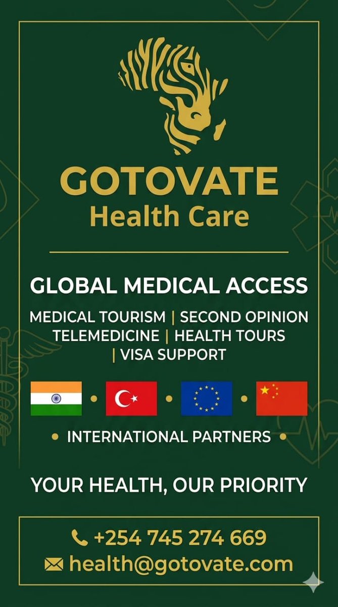 Gotovatesafaris's tweet photo. *GOTOVATE HEALTH CARE*  
_Global Medical Access & Wellness Solutions_

*Who We Are*  
Gotovate Health Care is the medical division of Gotovate Group. We connect patients, hospitals, and healthcare partners across India, Turkey, Europe, and China to deliver world-class, affordable treatment and wellness programs.

*Our Core Services*  
1. *Medical Tourism & Treatment Packages* – Cancer care, orthopedics, cardiology, fertility, cosmetic surgery, dental, transplants  
2. *Second Medical Opinion* – Expert diagnosis review from top Indian, Turkish, EU & China specialists  
3. *Hospital Partnerships & Referrals* – Direct access to JCI/NABH accredited hospitals  
4. *Telemedicine Consultations* – Online doctor consults before travel  
5. *Health & Wellness Tours* – Medical checkups + recovery in premium destinations  
6. *Visa & Logistics Support* – Invitation letters, fast-track medical visa, airport transfers, translators, accommodation

*Global Network*  
*India* – Delhi, Mumbai, Chennai, Bangalore | Top cancer & transplant hospitals  
*Turkey* – Istanbul, Ankara, Antalya | Hair transplant, aesthetics, IVF, orthopedics  
*Europe* – Germany, Turkey, Eastern EU | Advanced diagnostics & specialized care  
*China* – Beijing, Shanghai, Guangzhou | TCM, oncology, rehabilitation

*Why Patients Choose Gotovate*  
- Trusted by  international patients  
- Transparent pricing, no hidden costs  
- End-to-end support from enquiry to recovery  
- Multilingual translators + dedicated case manager    
*Gotovate Health Care*  
📞 WhatsApp/Call: +254 745 274 669 /+22502405050
📧 Email: health@gotovate.com   
🌐 Member of Gotovate Africa Safaris Franchise  

Your Health, Our Priority. Access World-Class Care, Anywhere.