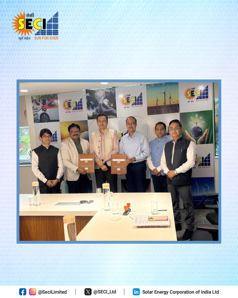 SECI_Ltd's tweet photo. SECI and MahaGenco REL have signed an MoU to jointly explore renewable energy and emerging clean energy technologies. With a potential pipeline of up to 5 GW, the partnership aims to accelerate clean energy deployment and support India’s Net Zero ambitions. https://t.co/KNOJ2vCoq2