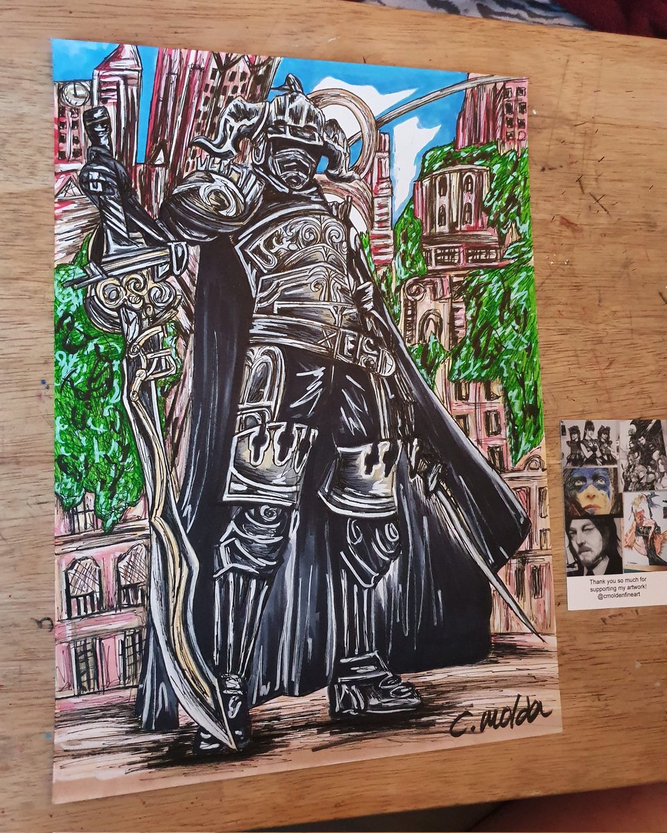 CMoldenFineArt's tweet photo. Pen drawing of Gabranth in Archades from Final Fantasy XII https://t.co/Vu16wLgwFO