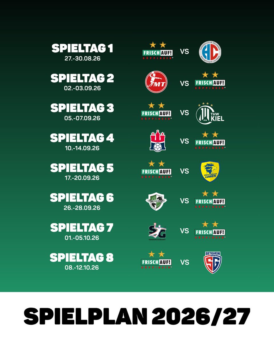 FRISCHAUFGP's tweet photo. 🔥📅Der vorläufige Spielplan ist online!
Ein erster Blick auf die ersten 8 Spiele der kommenden Saison 👀🤾‍♂️

Alle Spieltage gibt's bei @daikin_hbl 👉🏻 https://t.co/9Pzqi5HtpZ
Die genauen Termine und Uhrzeiten folgen. https://t.co/Aq8FBGhtme