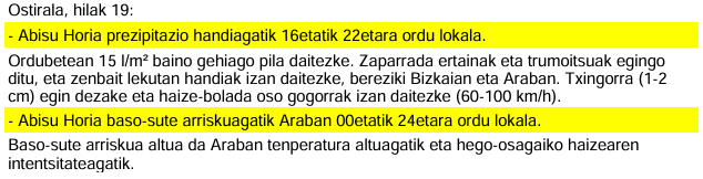 Euskalmet's tweet photo. 🟡 #AbisuHoria  #euria #BasoSutea

📆 Ostirala, hilaren 19a
⛈ Prezipitazio handiagatik 16:00etatik 22:00etara
🔥Baso-sute arriskuagatik Araban

📆 Viernes, día 19
⛈ Por precipitaciones intensas de 16:00 a 22:00
🔥Riesgo de incendios forestales en Álava https://t.co/9Q2DZh5Fws