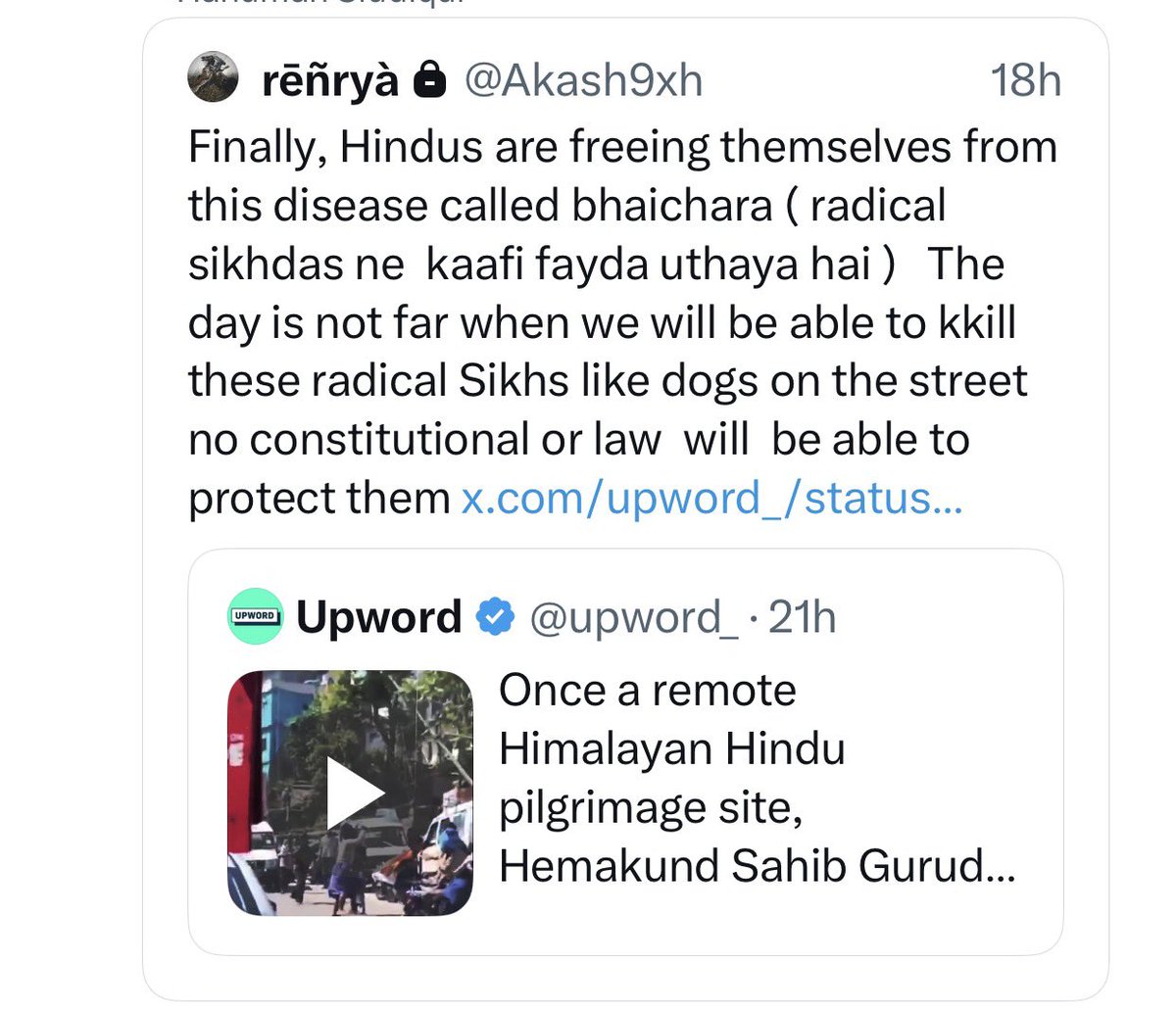 sikhhatetracker's tweet photo. @Akash9xh Protecting your account and deleting your tweets will not help you. 

I wish you good luck for whats coming to you in near future. https://t.co/7AbvpOPfOe