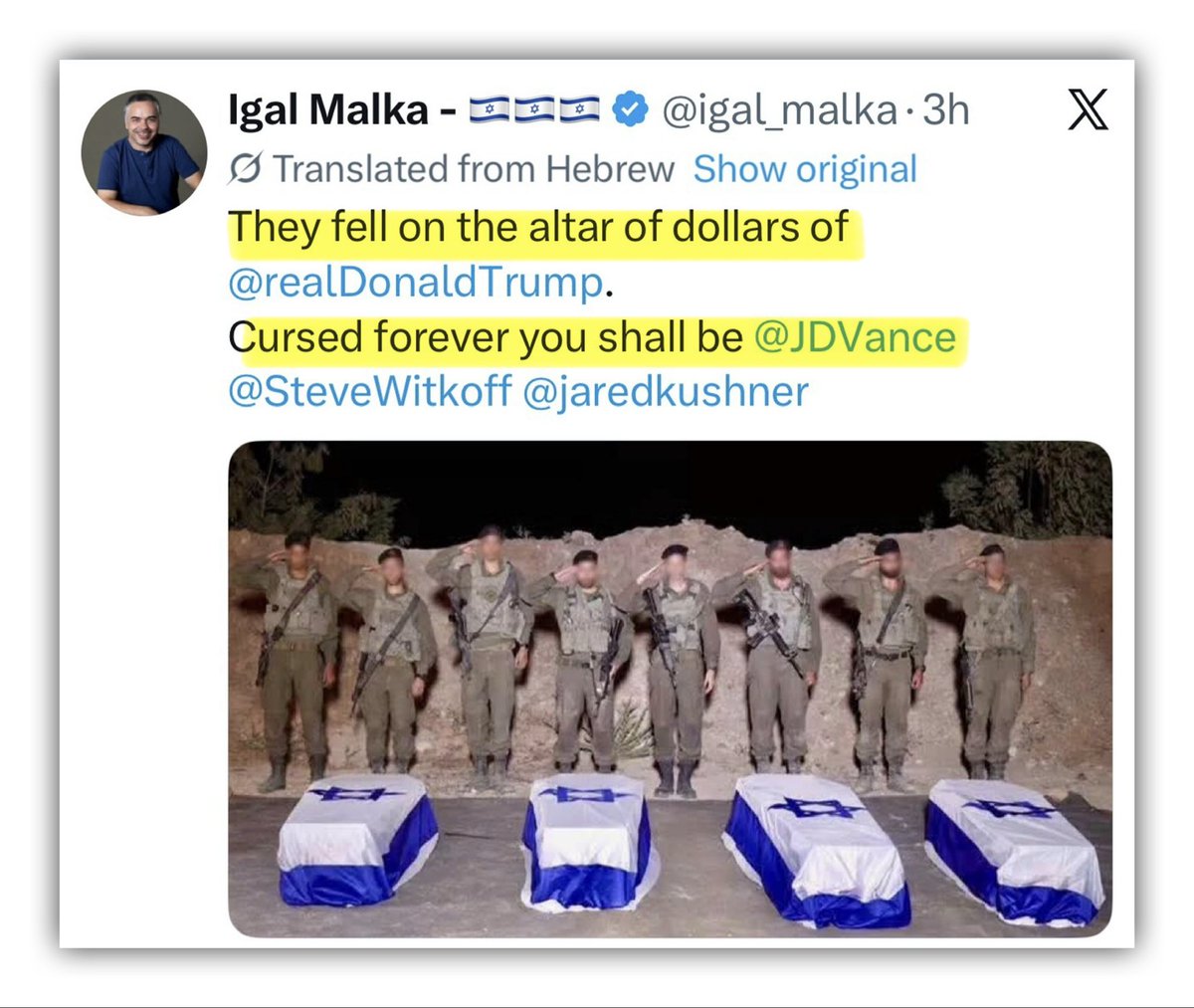 GenXGirl1994's tweet photo. To sabotage the Iran deal, Israel sent IDF into Lebanon in a ground invasion and got fucked in the process.

After 4 died, their response is to curse JD Vance forever. These are the demons our government wants to be permanently married to via 5 Israel bills. https://t.co/vajH3NArwf