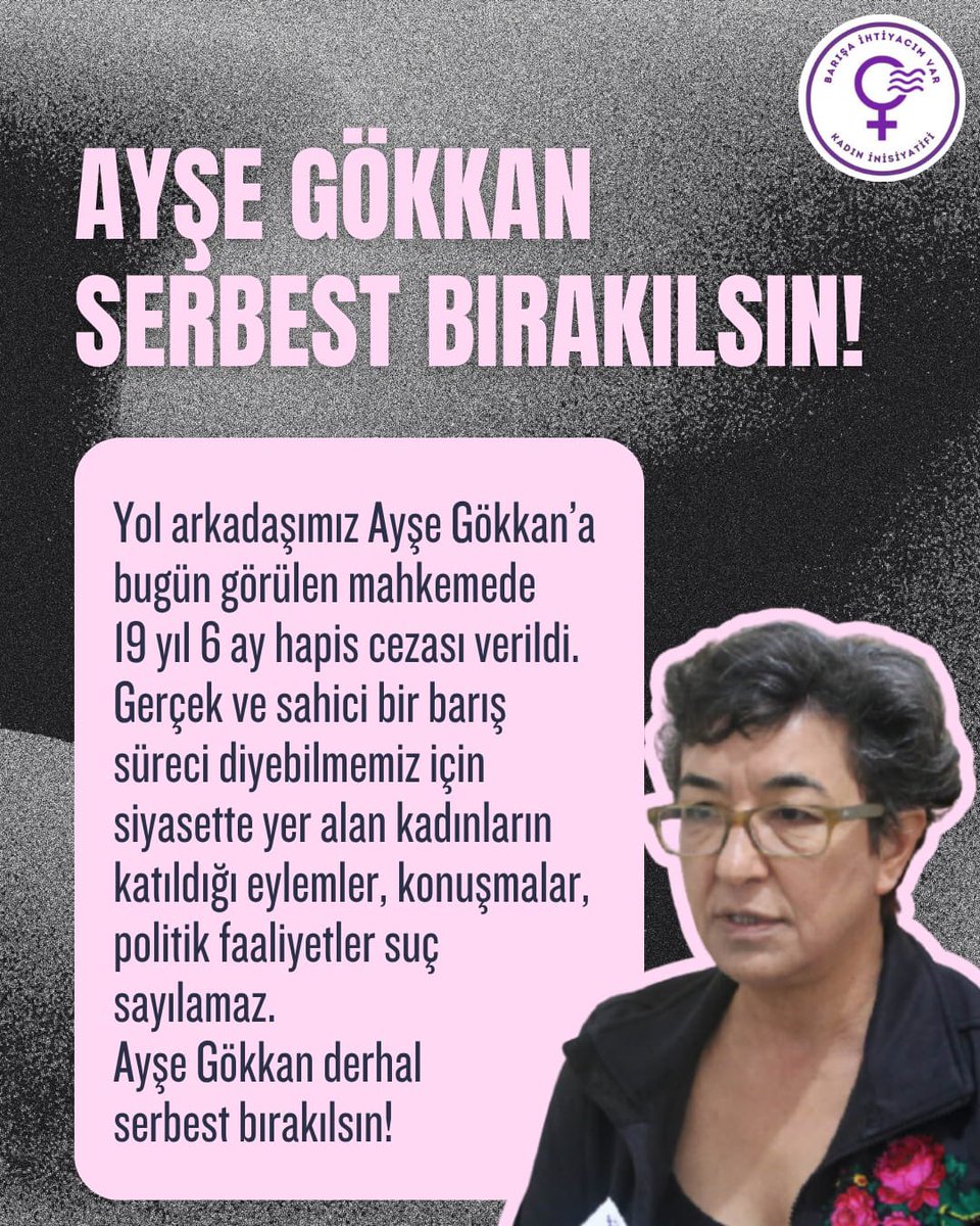 inisiyatif2025's tweet photo. Yol arkadaşımız Ayşe Gökkan serbest bırakılsın! https://t.co/qmEMb6v2qK