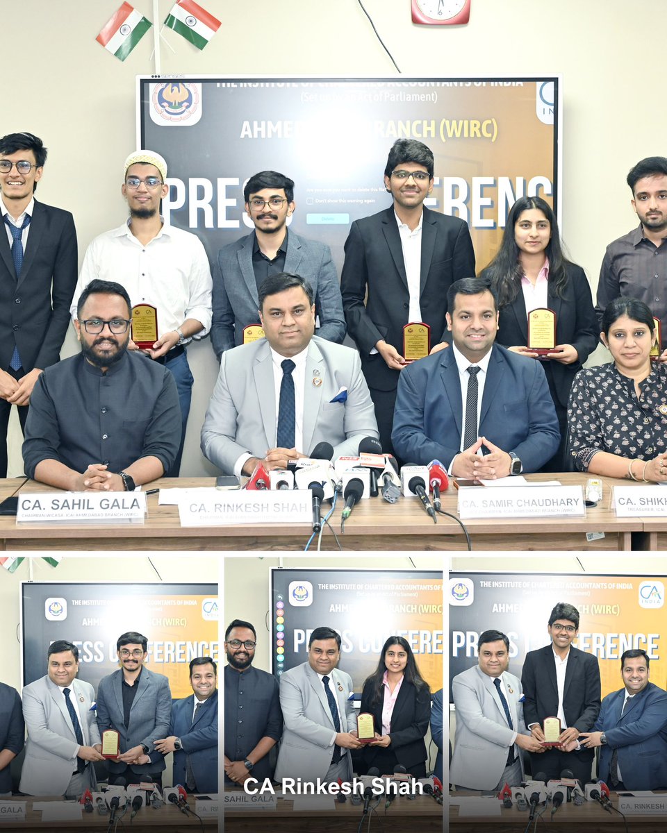 ca_rinkesh's tweet photo. ✨ Ahmedabad celebrates its CA achievers! Several students secured prestigious positions. At the Press Conference on 18 June, rank holders highlighted conceptual clarity, disciplined preparation, and consistent revision as keys to success.

#ICAI #CAFinalResults2026 #Ahmedabad https://t.co/hKOY8K5rGJ