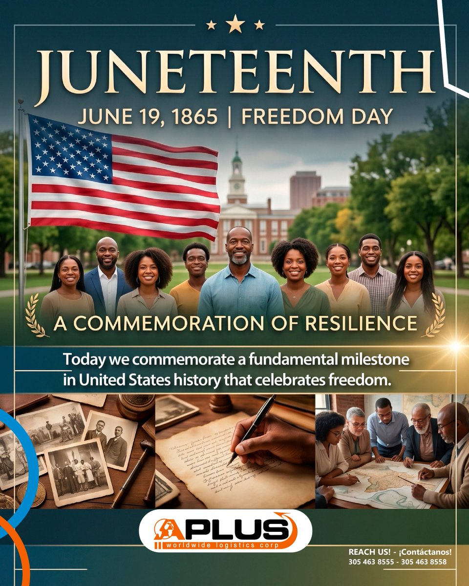 aplusworldwide's tweet photo. Today we commemorate Juneteenth, a fundamental milestone in US history that celebrates freedom and the end of slavery. At Aplus Worldwide Logistics, we join this celebration by reaffirming our deep commitment to diversity, equity, and inclusion within the logistics Industry. https://t.co/3RPdvwmV8S