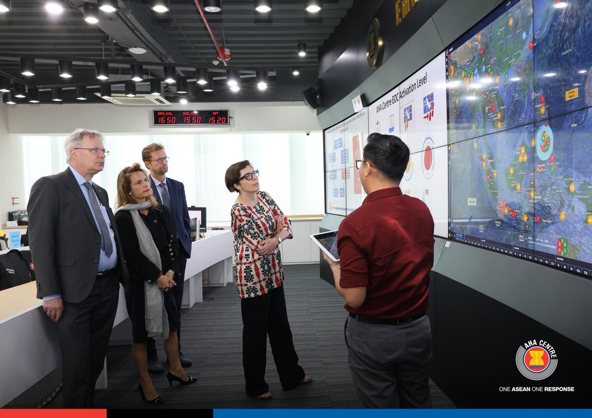 AHACentre's tweet photo. On 11 June 2026, the AHA Centre had the pleasure of welcoming Dr. Leila Fernández-Stembridge, Head of the Southeast Asia and ASEAN Division at the European External Action Service (EEAS), along with the Delegation of the European Union to ASEAN, to our office.

The visit provided a valuable opportunity to exchange views on strengthening cooperation and advancing our partnership. The delegation was also given a tour of the Emergency Operations Centre (EOC), highlighting AHA Centre’s role in monitoring and coordinating disaster response across the region.

We look forward to continued collaboration with the European Union in building a more resilient ASEAN.

#partnership @EUinASEAN @eu_eeas