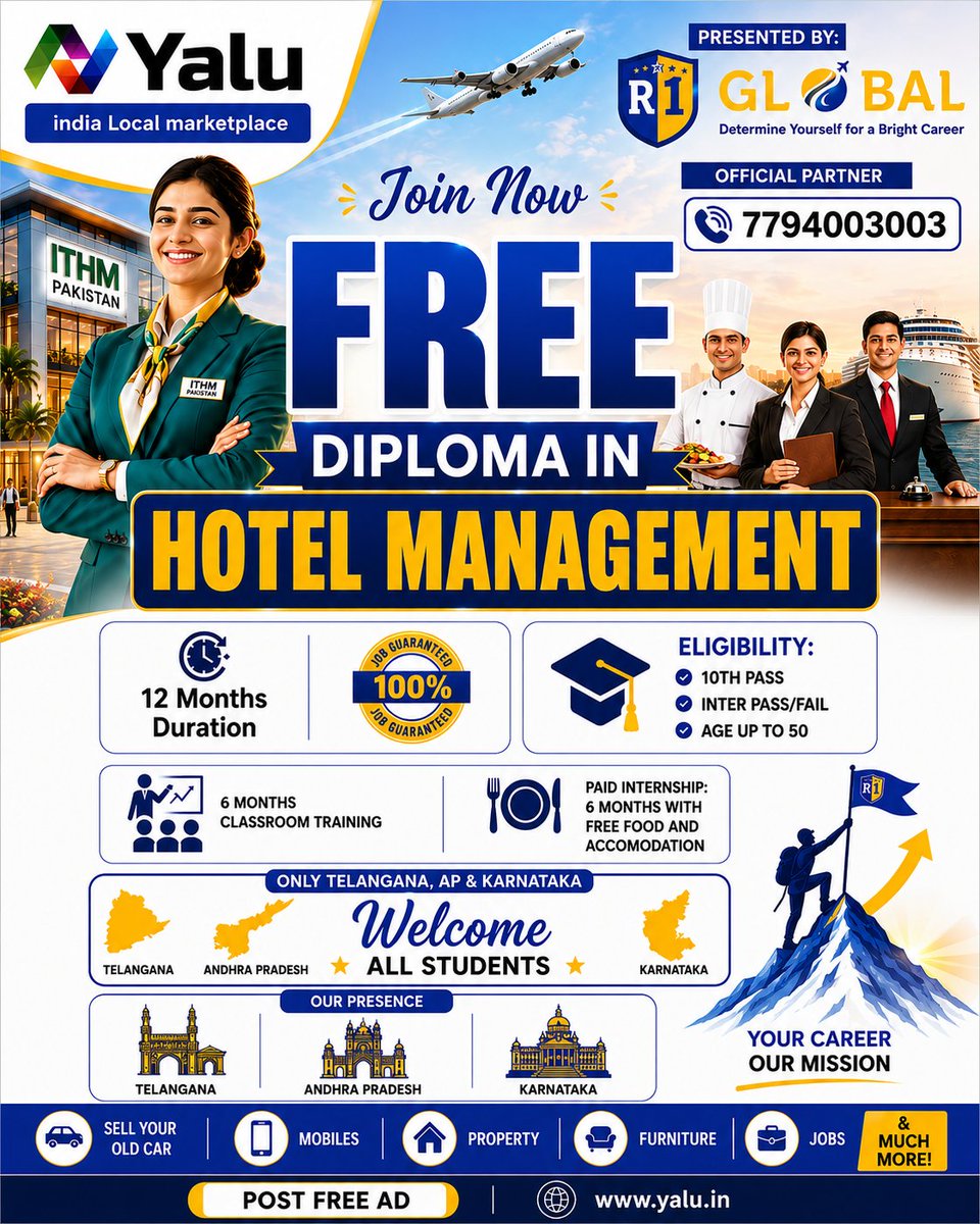 yalu_in's tweet photo. FREE Diploma in Hotel Management #hyderabad
๐ท 10th Pass / Inter Pass or Fail Can Apply
๐ท 6+6 Months Classroom Training Paid Internship
๐ท Paid Internship
๐ท 7794003003
๐ท https://t.co/dnvX68VeHT
#freejob #hostelmanagement #hyderabad #roneglobalservicespoint #HotelJobs https://t.co/196oUpVCKj