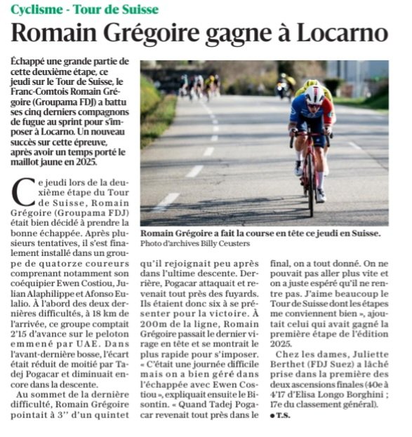 ComteMouvement's tweet photo. Romain Grégoire (Groupama FDJ) s’impose au sprint sur le Tour de Suisse à Locarno
https://t.co/GkXqECC96z https://t.co/b0DFSMI6SN