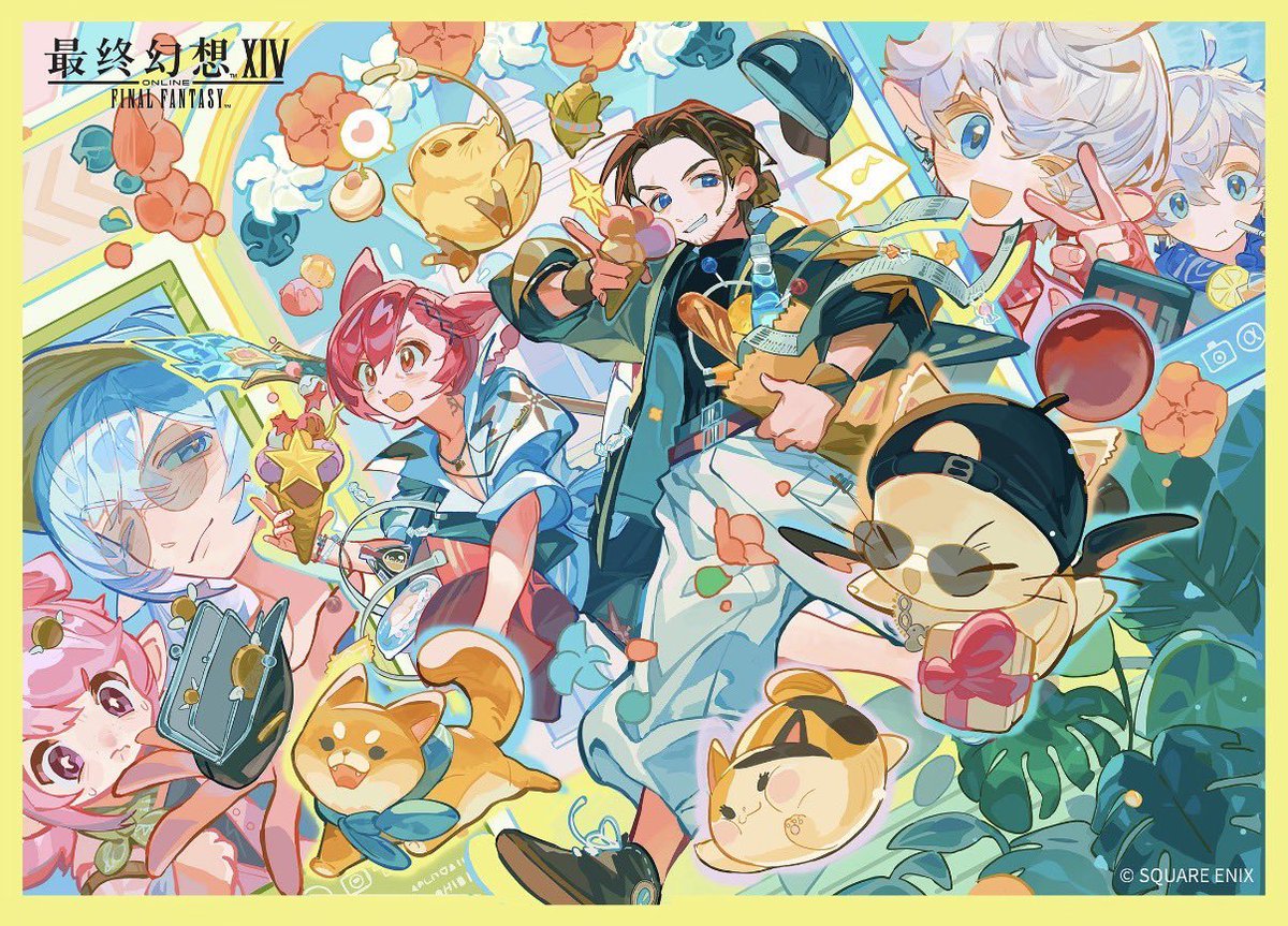 aitaikimochi's tweet photo. New FFXIV official art for a pop-up in Shanghai just dropped!!! The summer theme with the Scions is too cute 😭 https://t.co/eZTLQGaQKh