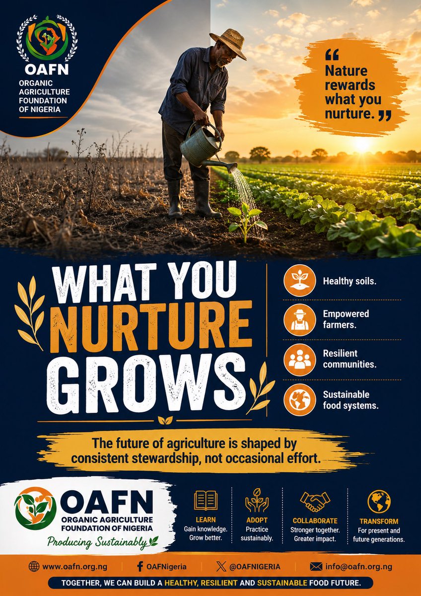 OAFN7350171's tweet photo. Nature rewards what you nurture.

Healthy soils. Empowered farmers. Resilient communities.

The future of agriculture isn’t built by occasional effort—it grows through consistent stewardship and sustainable action.

What are you nurturing today?

#OAFN 
#SustainableAgriculture https://t.co/cKSoaJRGpe