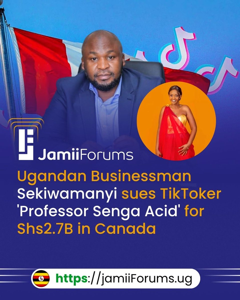 JamiiForums_ug's tweet photo. Yasin Bakaluba Sekiwamanyi has filed a Shs 2.7 billion defamation lawsuit against TikToker Sharon Mutesi popularly known as "Professor Senga Acid”

He alleges a series of TikTok videos contained false and defamatory claims that damaged his reputation

More https://t.co/cEX51SHLjB https://t.co/iTuFonsKtF