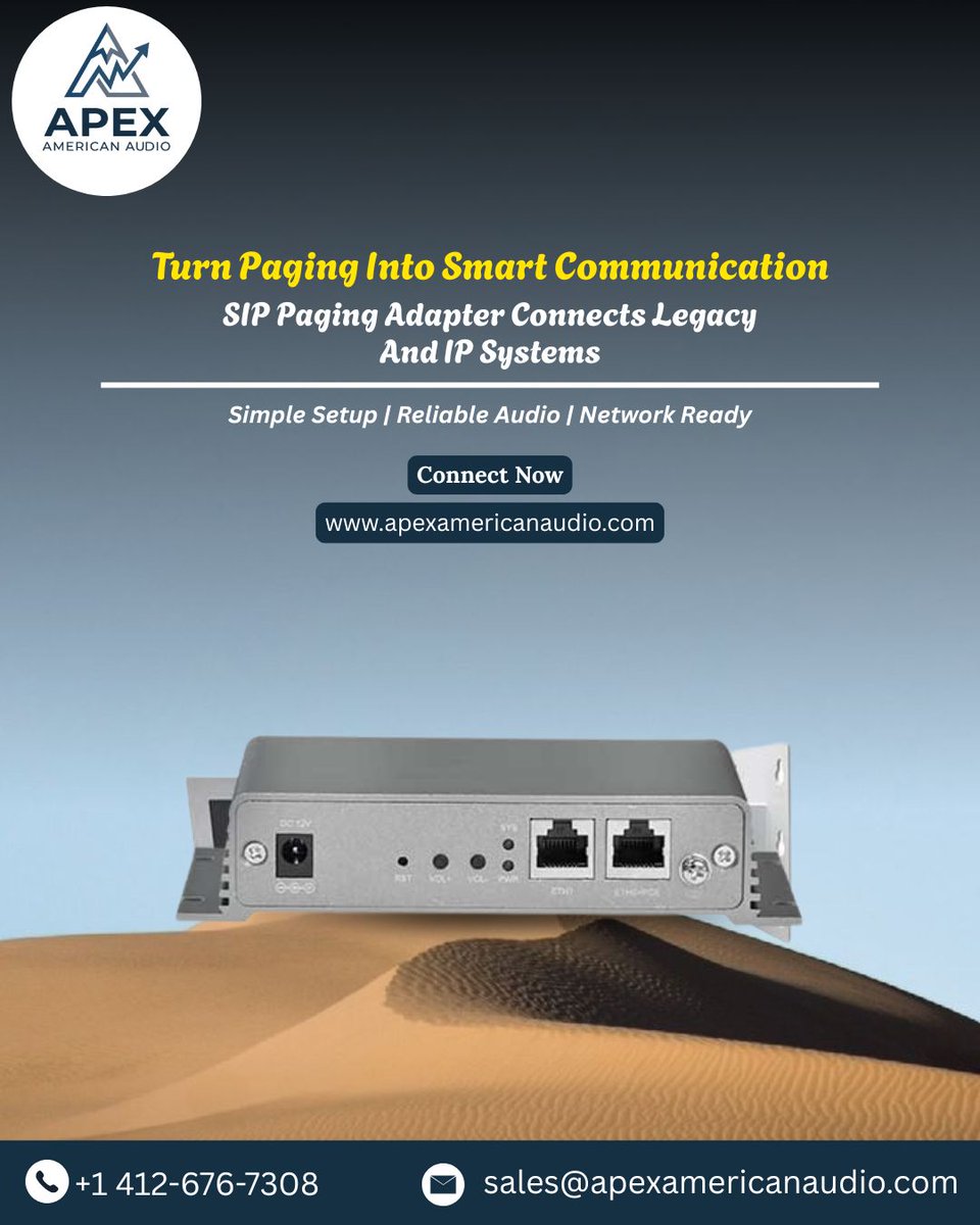 apexameric's tweet photo. Apex American Audio's SIP Paging Adapter enables seamless connectivity between legacy paging equipment and IP networks, delivering clear, dependable communication throughout your facility.
🌐 https://t.co/eKwbeBQqNQ

#ApexAmericanAudio #SIPPagingAdapter #IPPaging #PagingSystem https://t.co/Wxqt1e7Pm1