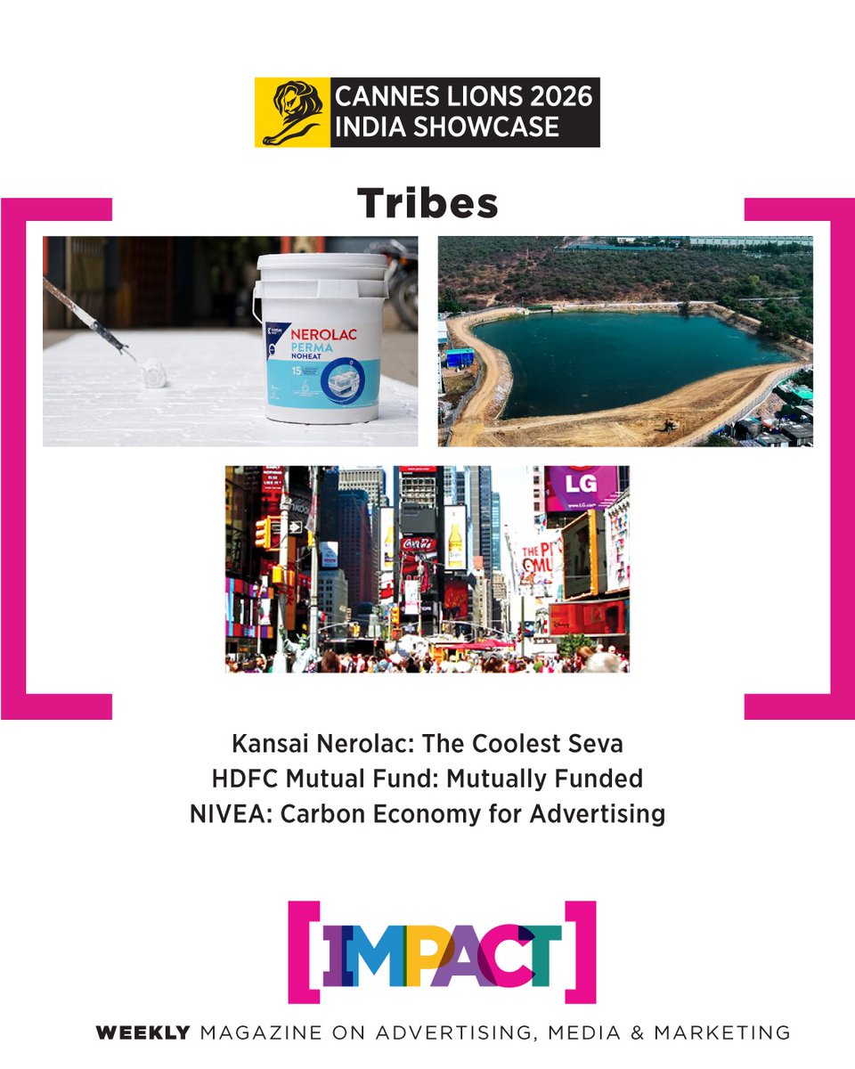 IMPACT_onnet's tweet photo. Cannes Contenders 2026: As India heads to Cannes Lions 2026, purpose-driven creativity is taking centre stage. Among this year's contenders are Tribes' The Coolest Seva for Kansai Nerolac, Mutually Funded for HDFC Mutual Fund and Carbon Economy for Advertising for NIVEA.

#Cannes https://t.co/5AQPMdRlG2