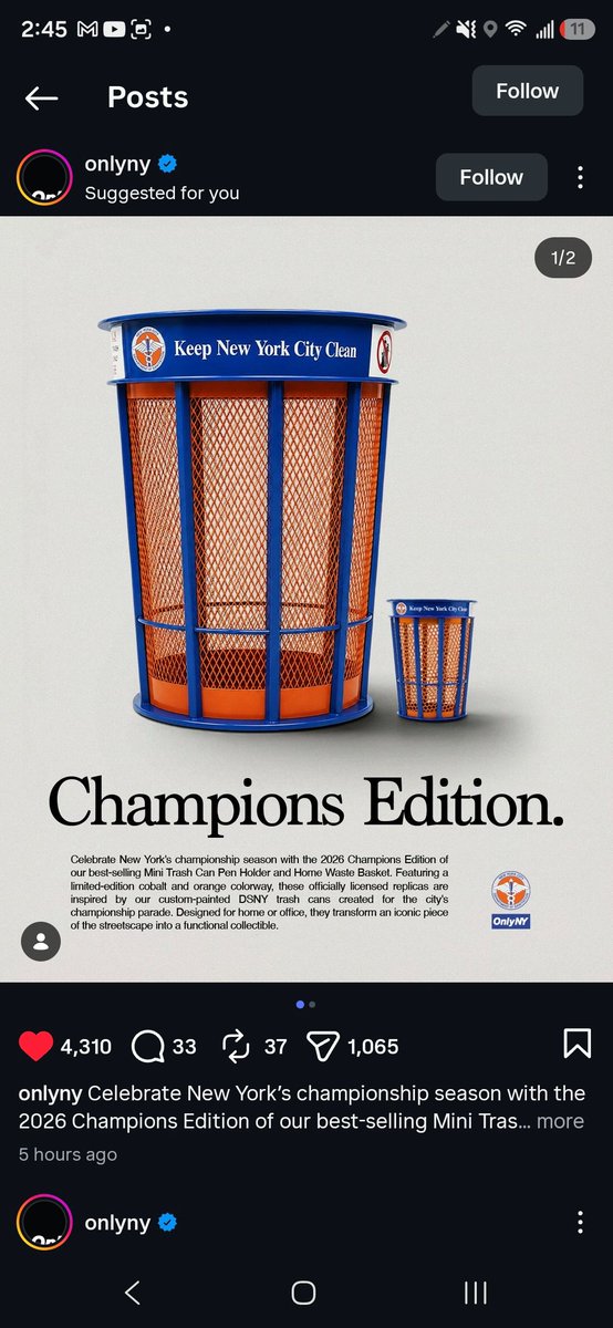 TheSWDiva's tweet photo. The DSNY Knicks garbage cans everyone wanted to steal from the parade route is being sold in home waste basket size and as a pen holder. 

I hate how Im always stuck between capitalism bad and capitalism gives me whatever junk my heart desires. Yall won me over #NYKnicks #iloveny https://t.co/avnZKYK4jH