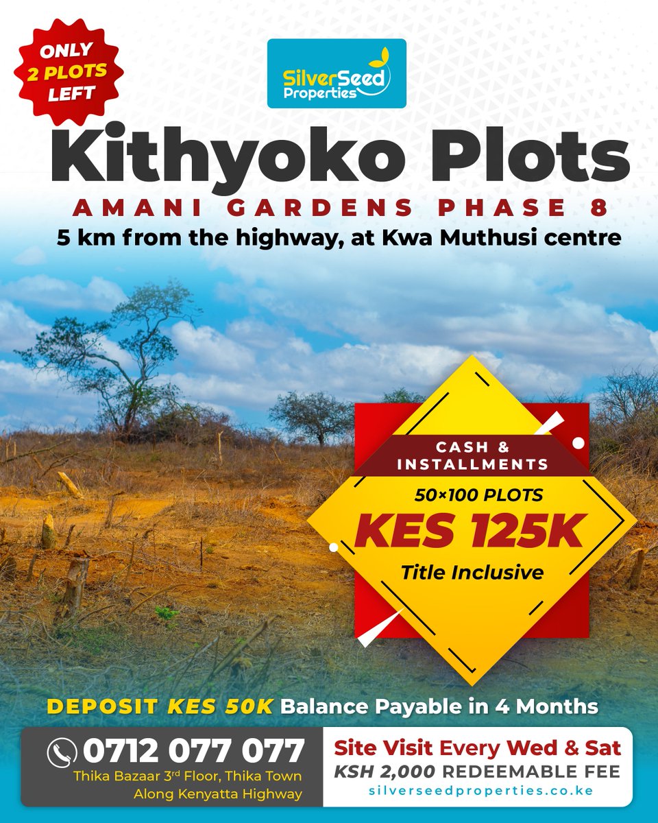 silverseedltd's tweet photo. Youth, your future starts with the decisions you make today! 

At Amani Gardens Phase 8, we now have only 2 plots remaining!

This is your opportunity to secure your future and make a smart investment before it's too late. Don't wait until you hear "Sold Out!" https://t.co/92HnyZT82v