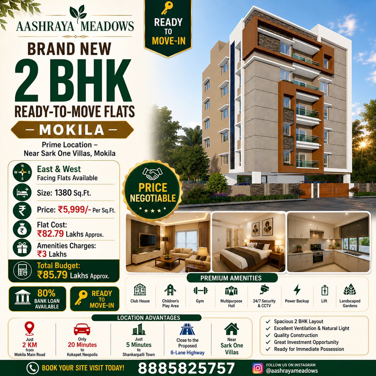 Vkproperti27313's tweet photo. 🏡 BRAND NEW 2 BHK READY-TO-MOVE FLATS – MOKILA 🏡
📍 Prime Location – Near Sark One Villas, Mokila
✅ East &amp; West Flats 
📐 Size: 1380 Sq.Ft.
💰 Price: ₹5,999/- Per Sq.Ft.
💵 Flat Cost: ₹82.79 Lakhs
🎉 Amenities Charges: ₹3 Lakhs
💎 Total Budget: ₹85.79 Lakhs
📞 08885825757 https://t.co/TThGDK8xjf
