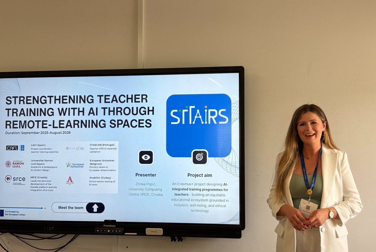 Sttairs_Erasmus's tweet photo. Our partner SRCE represented STTAIRS at the EDEN Digital Learning Europe 2026 Annual Conference in Porto!  
They took the stage at the Action Lab – Project Synergy Session to introduce our project to the wider European education community.   

Details 👇

https://t.co/zQzbQEslIx https://t.co/RCmZC12bwC